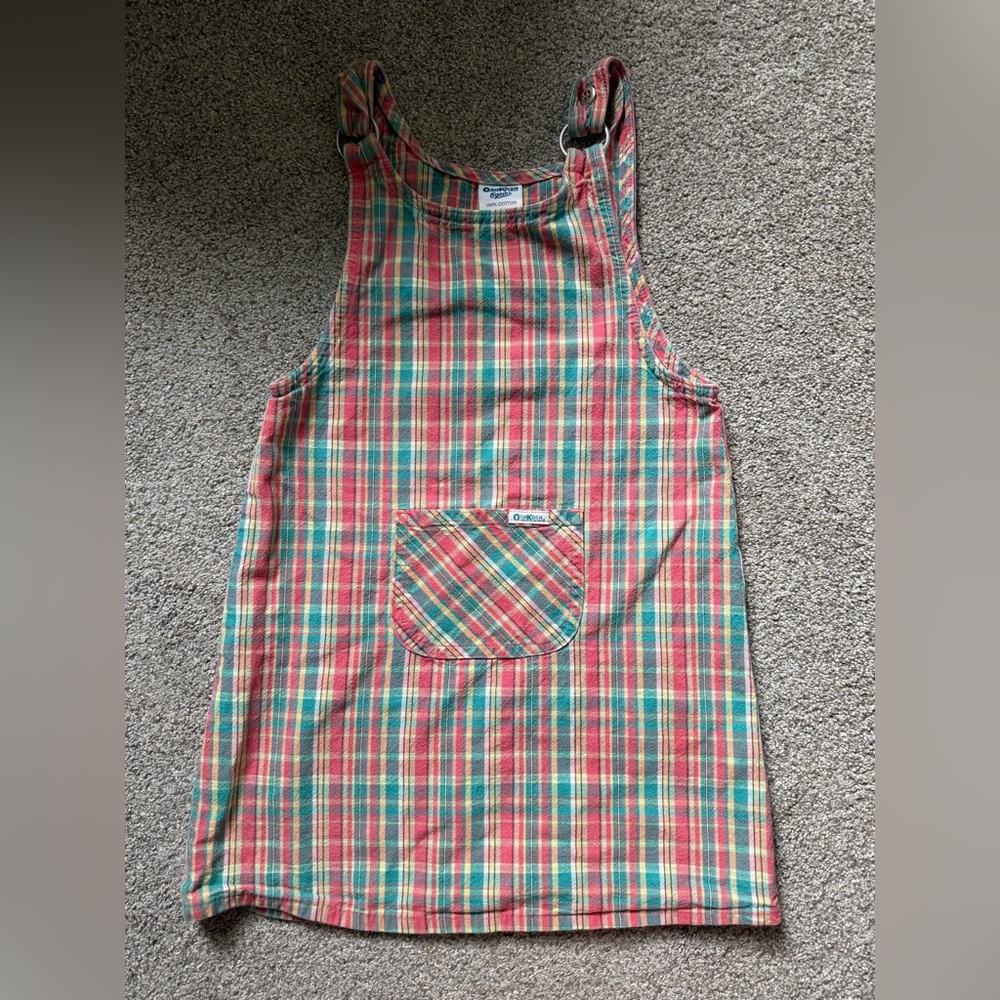 Vintage Osh Kosh B’gosh Plaid Overall Dress in Red and Green Size 6X Tartan